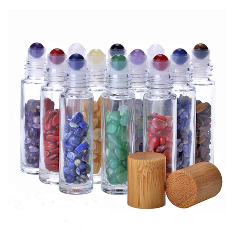 5 Pack 10ml Clear Roll On Bottles With Natural Chakra