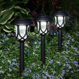 EXCMARK 10 Pack Solar Lights Outdoor Decorative, Solar Pathway Lights Outdoor, Solar Powered Garden Yard Lights for Walkway Sidewalk Driveway. (Black, Cool White)
