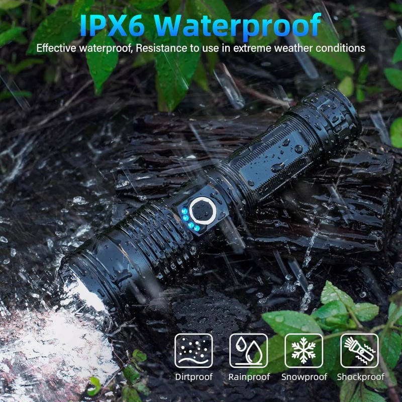 BERCOL Rechargeable Flashlight 900,000 Lumens Super Bright LED,5 Modes, IPX6