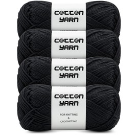 Cotton Yarn for Crocheting, 100% Soft Cotton Yarn for Knitting, 4 Skeins of 1.76oz(50g)/158.7yds(145m), Black