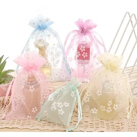 Naler 20Pcs Floral Organza Bags, Gift Bags with Drawstring Sheer, 5 Colors, Jewelry Pouches for Christmas, Wedding, Party Favors, Baby Shower, 4x6 inch