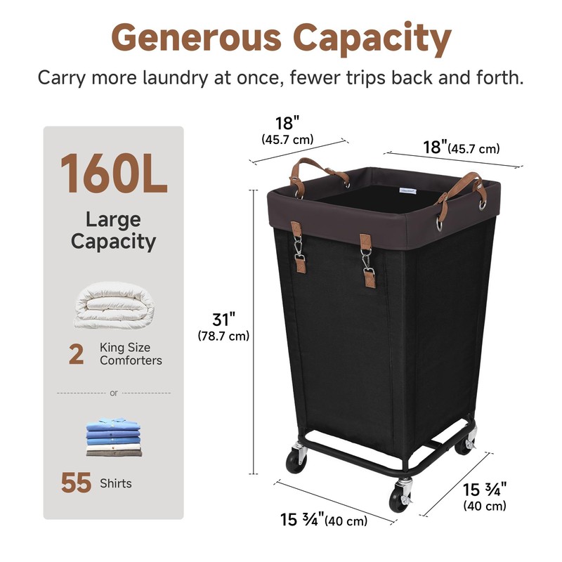 StorageWorks 160L Laundry Basket with Wheels, Large Rolling Hampers for