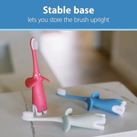 Dr. Brown's cepillo para polvo de dientes de entrenamiento de bebé a niño, suave para los primeros dientes del bebé, elefante azul, sin BPA, 0-3 años