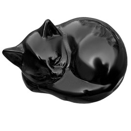 Mezrkuwr Black Obsidian Cat Crystals Figurine Sleeping Cat Decoration Healing Stone Statue Gift Polished Carved Gems Sculpture Office