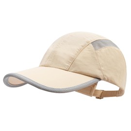 Clape Men's Breathable Run Hat Quick Dry Sport Cap Mesh Hat Adjustable Lightweight Baseball Hat UPF50+ (Beige)
