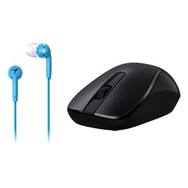 Genius Mobile Package MH-7018 [Classic] - Wireless Smart Mouse and In-ear Headset Combo for Mobility Users, Stylish Brushed Metal Look, No Pairing Required, Plug & Play on Laptops, & Computers - Blue
