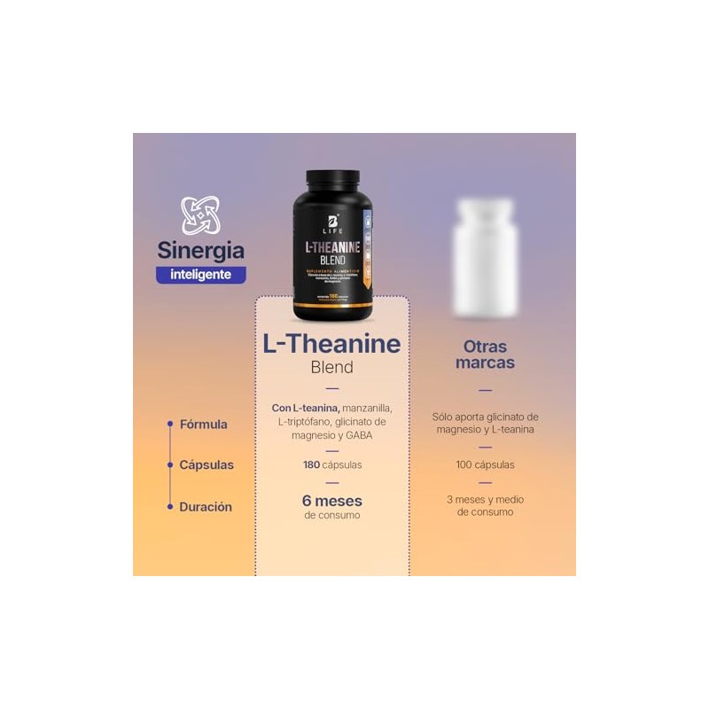 Life Teanina 180 Cápsulas Potenciada Glicinato Magnesio Gaba Manzanilla Descanso