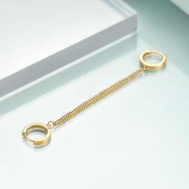 Rnivida 925 Sterling Silver Double Hoop Chain Earrings,18K Gold Plated Chain Earrings Double Piercing,Dangle Cartilage Small Hoop Earrings for Women