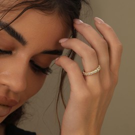 Leaocean Gold CZ Wedding Band Rings For Women, Cubic Zirconia Rings For Women, Simulated Diamond Stackable Love Pave Rings Two Tone Tennis Ring Womens Ring (6mm, 8)