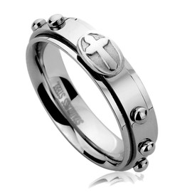 6MM Mens Womens Stainless Steel Rosary with Cross Spinner Ring Praying Wedding Bands SZ: 14