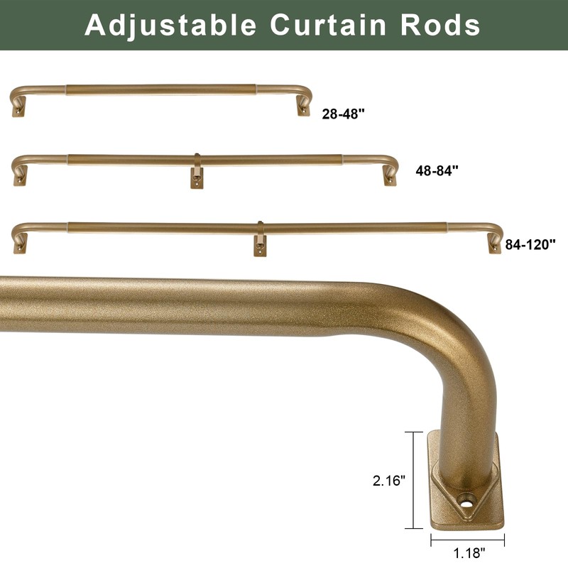 2 Pack Curtain Rods 84-120 Inches, Antique Gold Curtain Rods