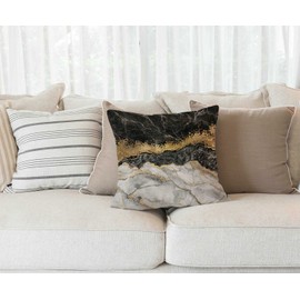 Creative Texture of Marble and Gold Foil Throw Pillow Cover Cushion Case for Home Decor Sofa Couch 18" x 18" Inch Cotton Linen Farmhouse Decorations