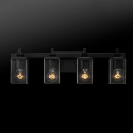 Globe Electric 52089 Dakota 4-Light Vanity Light, Matte Black, Seeded Glass Shades