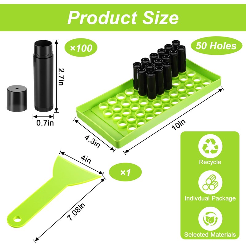 100 Pack 5ml Black and Green Lip Balm Containers with