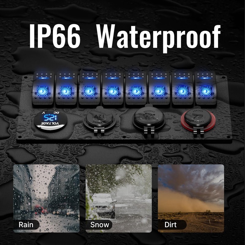 RVBOATPAT Marine Boat Switch Panel Waterproof 8 Gang 12V Rocker