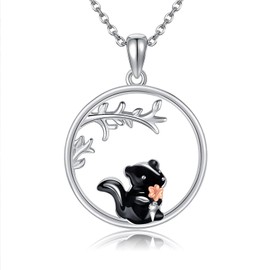 JERWLI Skunk Gifts Sterling Silver Skunk Flower Necklace Cute Skunk Pendant Jewelry for Women Skunk Lover Gift