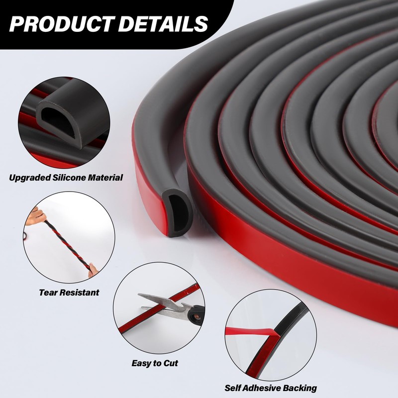 Silicone Weather Stripping Door Seal, 20FT Self Adhesive D-Shaped Door