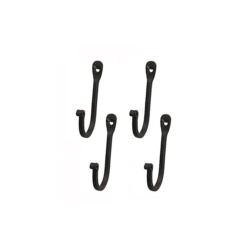 Early American Single Prong Wrought Iron Hooks, Set of 4