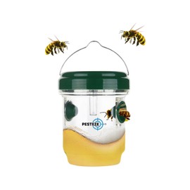 2 Pack PESTEZE Reusable Solar Hanging Wasp Trap with LED Light [Green Color: 3.5 X 4.4 Inch] Attracts, Catches Wasp, Hornet, Yellow Jacket & Insect Species 24/7. Waterproof & Durable