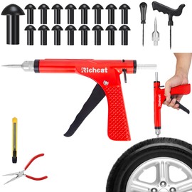 (New model in April 2026) Richcat Tubeless Tire Puncture Repair Kit with Mushroom Plug, repairs punctures and flat tires for motorcycles, cars, trucks, ATVs,Gun Puncture Repair Kit