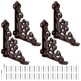 Blulu 4 Pack Antique Style Cast Iron Shelf Brackets Decorative Brackets 3 7/8" x 3 7/8" Wall Mount Shelving Bracket Heavy Duty Victorian Style Shelf(Iron Gray)