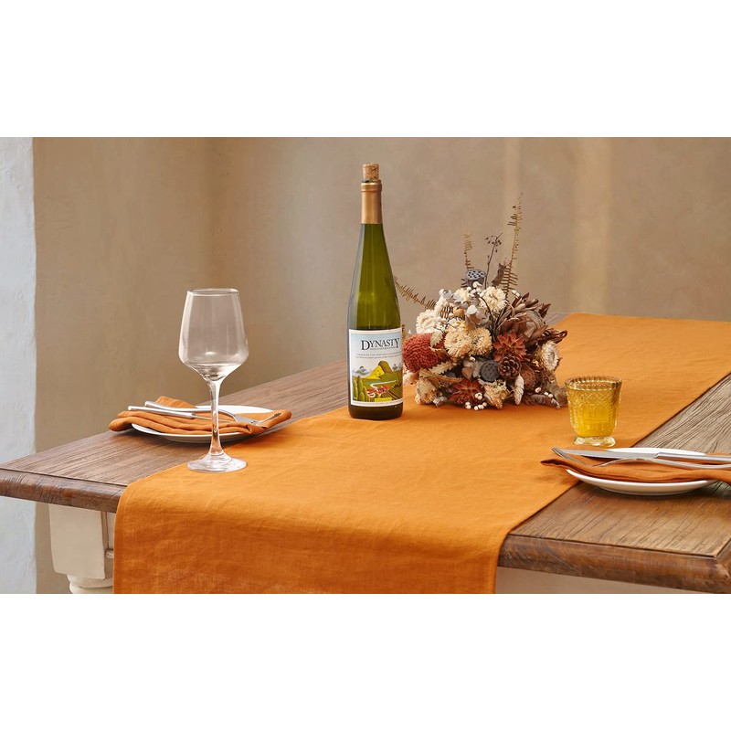 DAPU Pure Linen Table Runners, 40×180cm, 100% French Flax Decorative