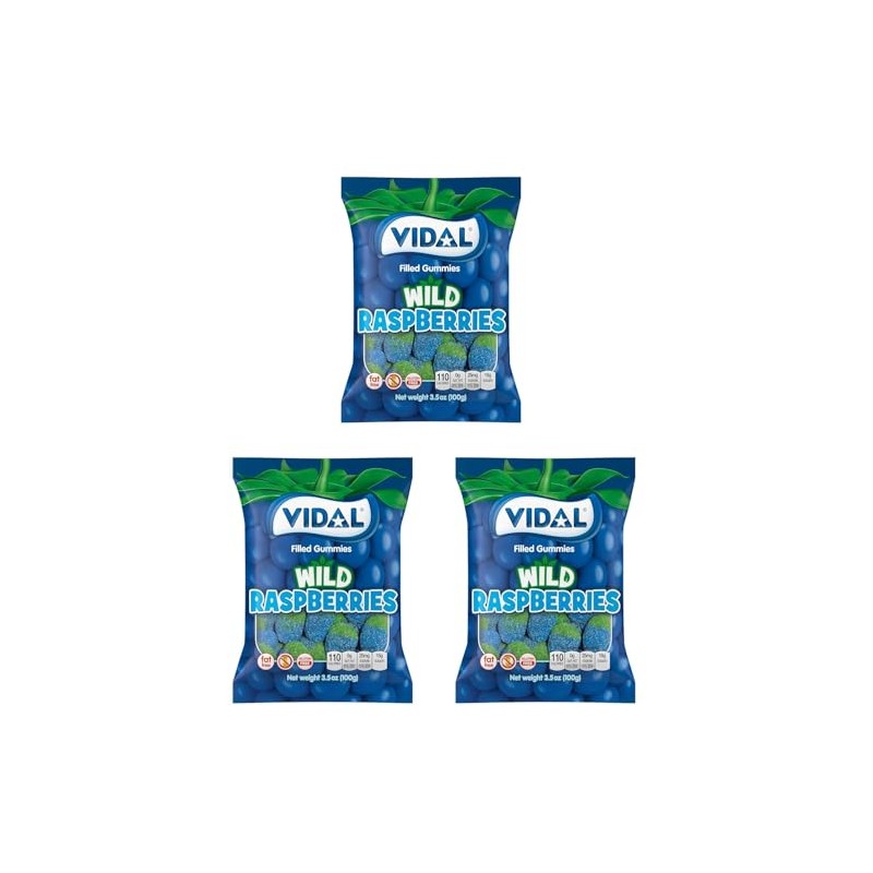 Vidal Sour Wild Raspberries Filled Sour Gummies Candy, 3.5 Ounces