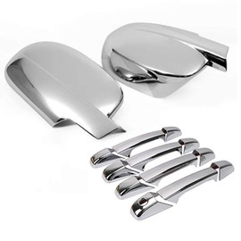 ALP triple chrome plated FULL Door Mirror+Handle Cover Overlay Combo Set Compatible With 2007-2013 Chevy Silverado Sierra 1500 2500 3500 Tahoe Suburban AvalancheYukon XL Escalade