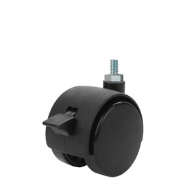 Twin Wheel Caster Solutions TWHN-40N-M10-BK-B 1.57" Diameter Nylon Wheel Hooded Brake Caster, 6 mm Diameter x 12 mm Length Threaded Stem, 67 lb Capacity Range