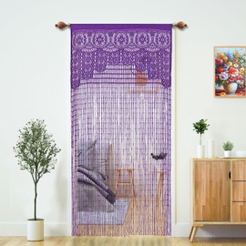 YaoYue Macrame Lace Door String Curtain for Doorways,Room Divider Doorway Hippie Window Panel Room Divider Wall Closet Curtains for Bedroom Closet Door Drapes Decorations (35×79in/90×200cm,Purple)