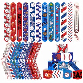 Mienocol 24 PCS Baseball Party Slap Bracelets Wristband Slap Bands,Sports Baseball Snap Band Bracelets for Kids Sports Theme Party Bag Filler,Birthday Party Favors Classroom Prizes