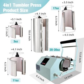 BetterSub 4in1 Set 3oz Shot Glass Tumbler Heat Press Machine 30oz 20oz Sublimation Straight Skinny Tumbler, 11oz 15oz 16oz 17oz Sublimation Mug Heat Transfer Teal
