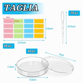 40 Pezzi Piastre Petri da 60 mm, Set di Piastre di Petri in Plastica Sterile con Coperchio, con 20 Pipette, per Coltivare Batteri, Corsi di Esperimento per Studenti e Ricerca Biologica