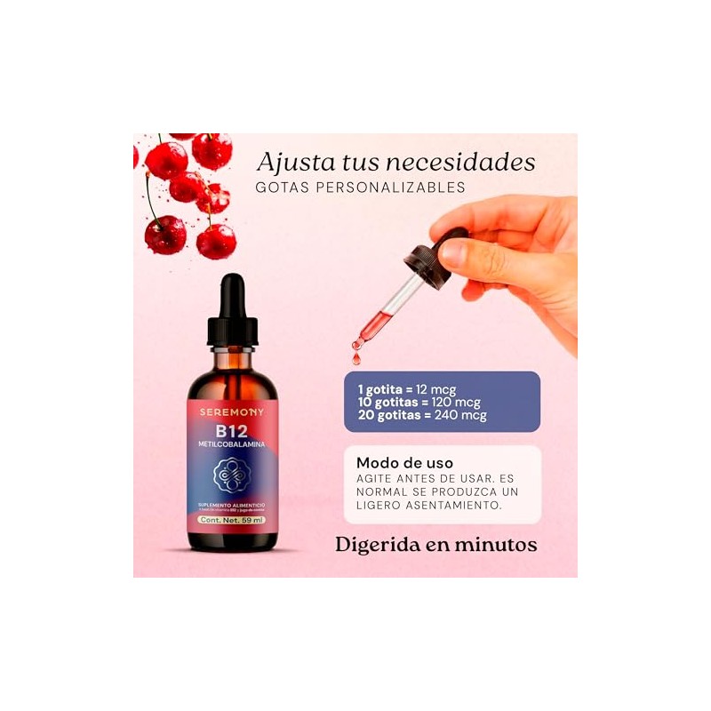 Seremony Vitamina B12 Metilcobalamina Sublingual Líquida Gotas