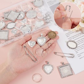UNICRAFTALE 4 Sets 4 Styles Wedding Bouquet DIY Photo Charm Bouquet Memorial Bridal Charm Oval Round Pin Brooch Making Kit Heart Memorial Locket Cabochon Pendants for DIY Wedding Party Bridal Shower
