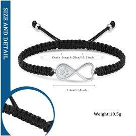 constantlife Infinity Heart Urn Bracelet for Ashes Pets Dog Cat Paw Print Cremation Jewelry Keepsake Braided Rope Adjustable Bangle Memorial Gift for Women Men (Silver)