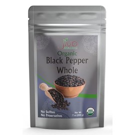 Organic Whole Black Peppercorns 7 Oz - Premium Ceylon Quality From Sri Lanka, Pepper, Premium Grade for Grinder Refill - by Jiva Organics