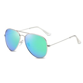 LumiSyne Fashion Polarised Sunglasses for Men Women Retro Aviator Glasses UV 400 Protection Mirrored Lens Metal Frame for Driving Travel, Silver frame + blue green lens