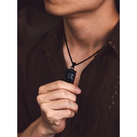 Bandmax Black Curb Chain Men's Necklace with Stone Stainless Steel Satan Chain Pendant Stone Ruby/Blue/Green/Black 55 cm Cuban Chain Boys Punk Accessories Gothic Jewellery, Stainless Steel