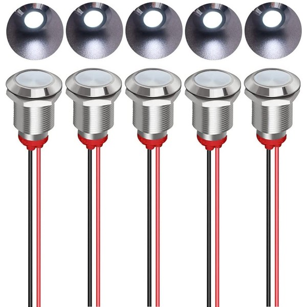 Gebildet 5pcs 12mm AC/DC 12-24V LED Metal Indicator Light Waterproof