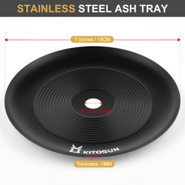 Hookah Tray Charcoal Ash Plate - Kitosun Original Hookah Accessories 304 Stainless Steel Durable Ashtray 7" Diameter 1mm Thick 4/5" Round Inner Hole for Shisha Nargila Smoking (Black)