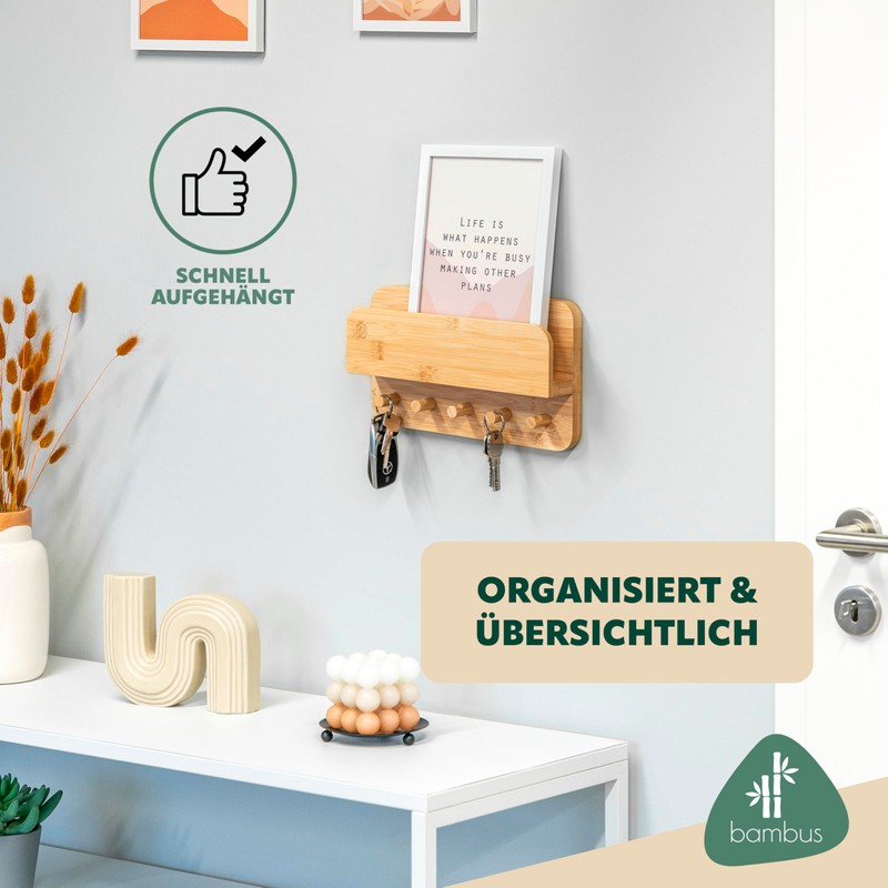eluno Key Holder with Shelf and 5 Key Hooks, Key