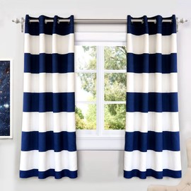 DriftAway Navy Stripe Room Darkening Window Curtains 63 Inch Long Striped Grommet Drapes for Bedroom Living Room Kitchen Thermal Insulated Unlined 2 Panels