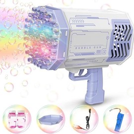 Upgraded Rechargeable Bubble Machine with 69 Holes and Colored Lights,Colorful Lights Bubble Maker Machine,Wedding Party Props,Perfect for Outdoor Play,Suitable for Parties, Gatherings, Camping, Weddings bubbletoy:_Rocket bubble machine-Purple