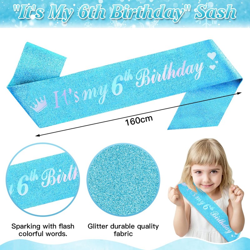 6th Birthday Decorations - Sash, Tiara, Crown & Balloons for