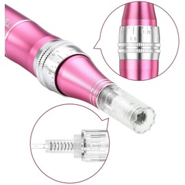 TBPHP Dermapen M1 Upgraded Electric Wireless Beauty Pen LCD Screen with 12 Replacement Cartridges (Pink)