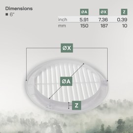 Vent Systems 6” White ABS Plastic Air Vent Cover – Pack of 5 – Circular Louvered Duct Register with Flange and Built-in Mesh Screen – Ventilation Grille for HVAC Systems – Indoor and Outdoor Use