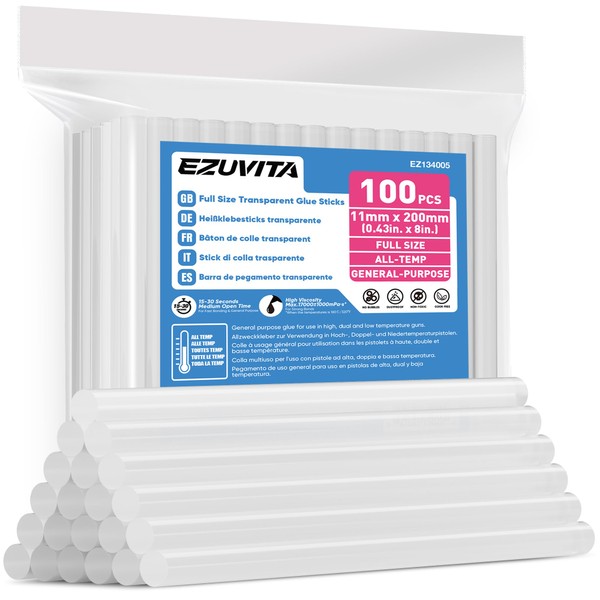 EZUVITA Full Size Hot Glue Sticks, 0.43” Dia x 8”