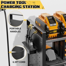 Xankzi Power Tool Organizer with Charging Station Wall Mount, 3 Layer Expanded Heavy Duty Garage Organization, 48.8 Inch Length Garage Tool Storage, 4 Drill Slot, 16" Standard Hole, Black