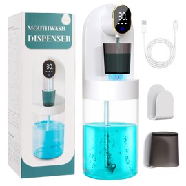 Automatic Mouthwash Dispenser for Bathroom 20.29 oz, Wall-Mounted Electric Mouth Wash Dispensers with 2 Megnetic Cups, 4 Dispensing Modes for Kids Family Couple Use (White)